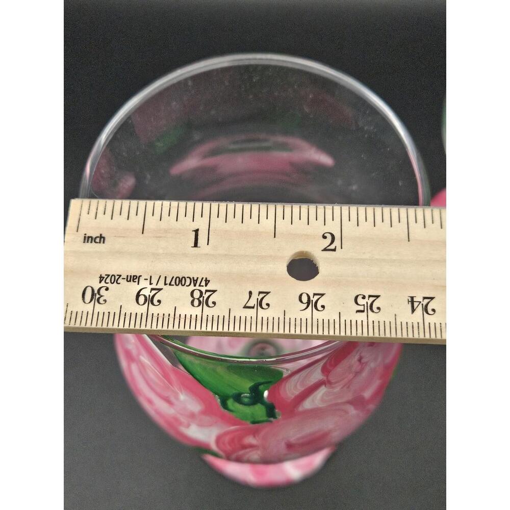 Set of 2 Vintage Hand Painted Pink Floral Wine Glasses Tulip Flared Rim 6.5" - Picture 14 of 15